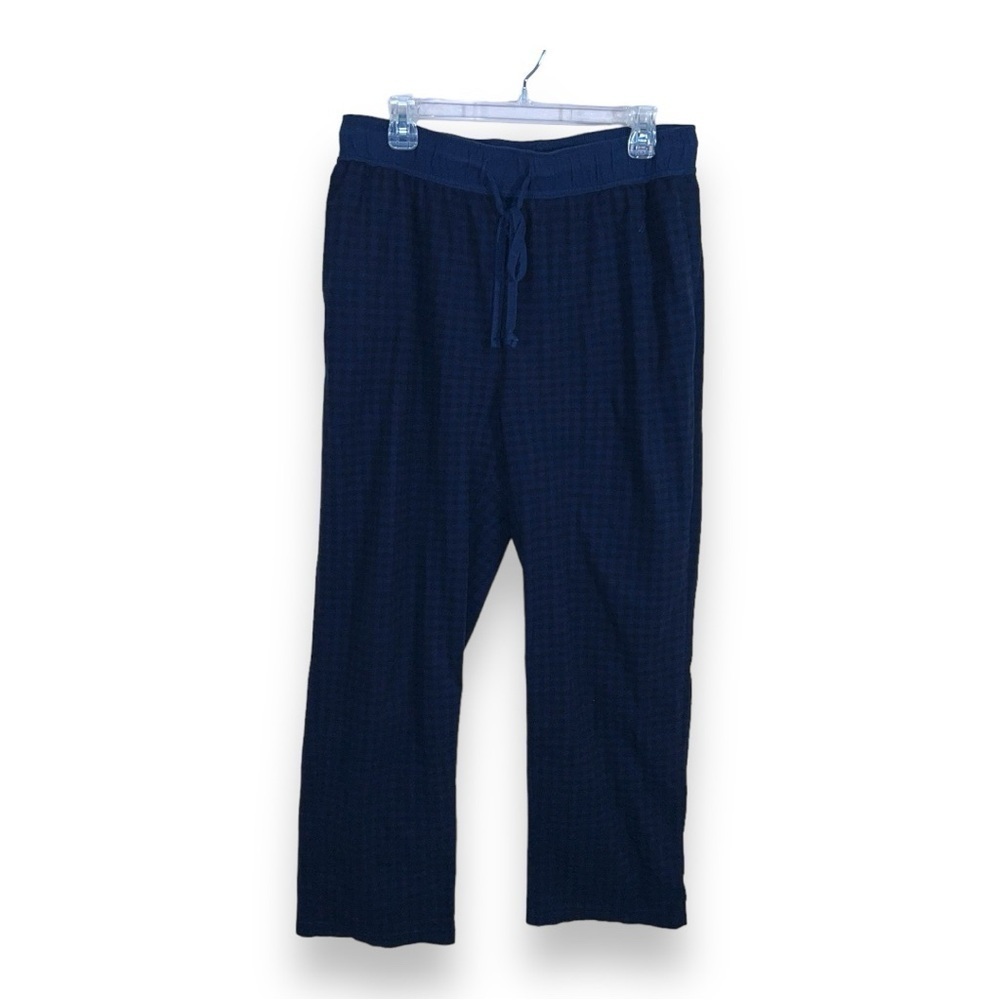 MEDIUM NAUTICA BLUE PLAID FLEECE PAJAMA PANTS PULL ON STRETCH